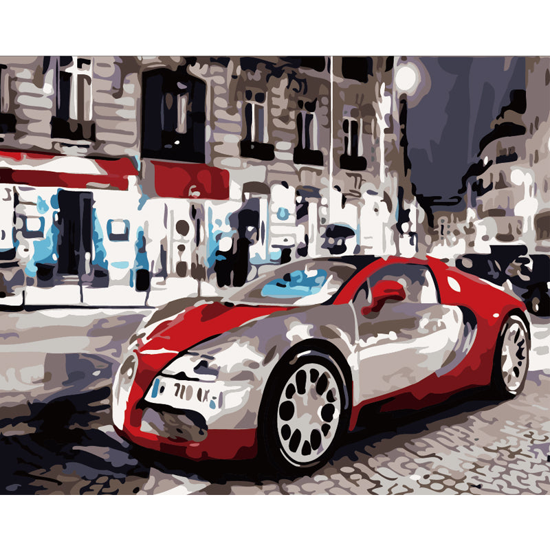 Red Supercar Downtown - 40x50 cm paint by numbers kit