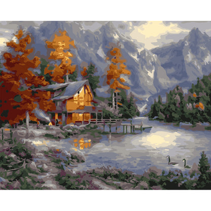 Autumn Cabin by the Lake - 40x50 cm paint by numbers kit