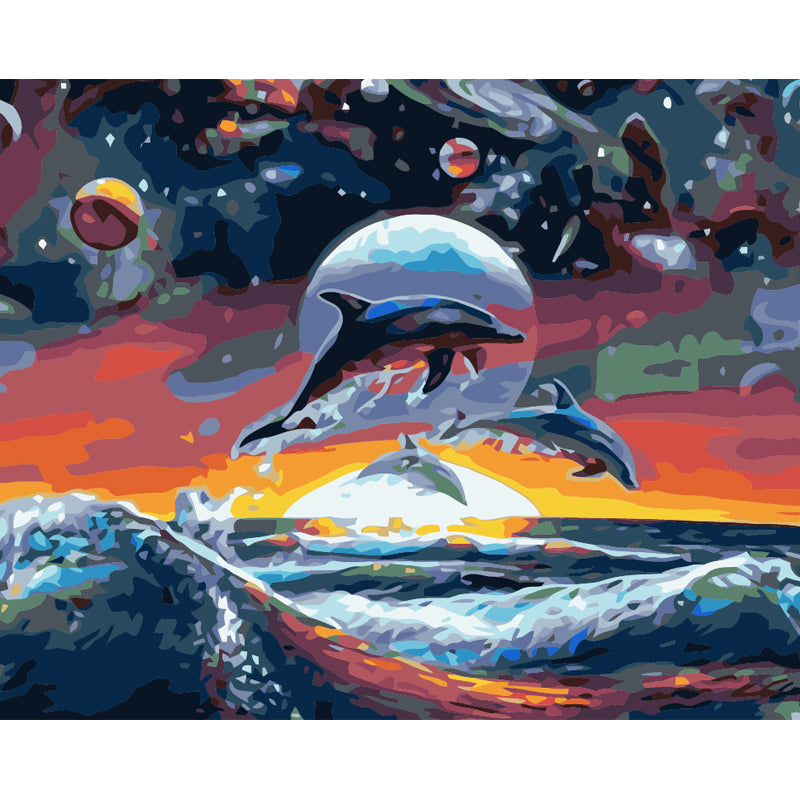 Dolphins at Cosmic Sunset - 40x50 cm paint by numbers kit