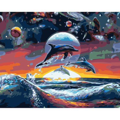 Dolphins at Cosmic Sunset - 40x50 cm paint by numbers kit
