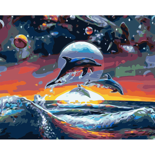 Dolphins at Cosmic Sunset - 40x50 cm paint by numbers kit