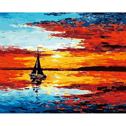 Sailboat in a Fiery Sunset - 40x50 cm paint by numbers kit