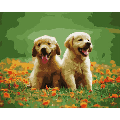 Golden Puppies in the Meadow - 40x50 cm paint by numbers kit