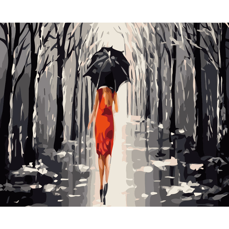 Red Dress in the Rain - 40x50 cm paint by numbers kit