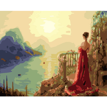 Woman Overlooking the Golden Lake - 40x50 cm paint by numbers kit