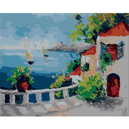 Mediterranean Terrace by the Sea - 40x50 cm paint by numbers kit