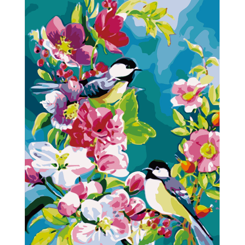 Chickadees Among Pink Blossoms - 40x50 cm paint by numbers kit