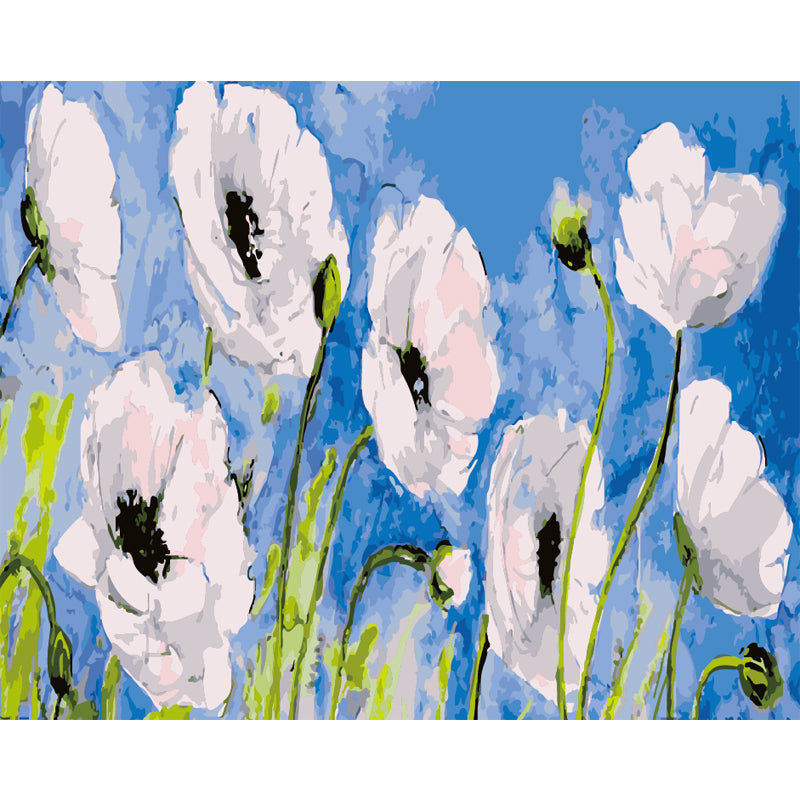 White Poppies in Blue - 40x50 cm paint by numbers kit