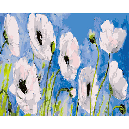 White Poppies in Blue - 40x50 cm paint by numbers kit