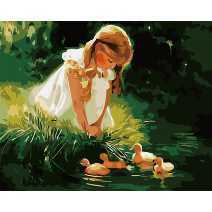 Girl Feeding Ducklings - 40x50 cm paint by numbers kit