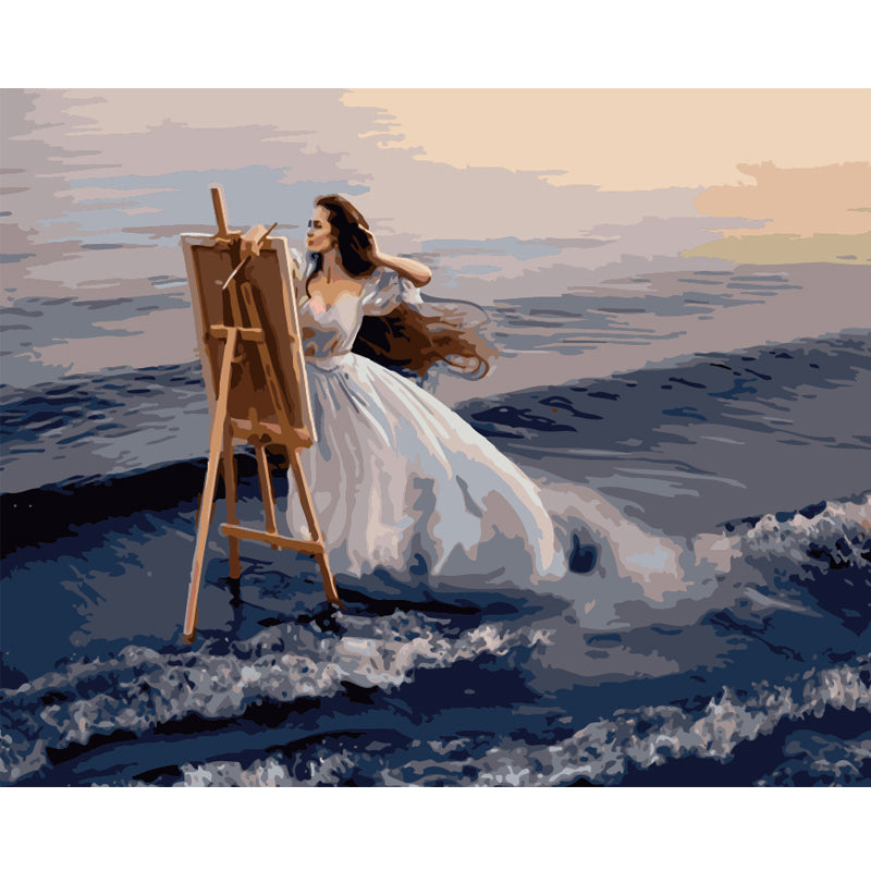 Woman Painting by the Sea - 40x50 cm paint by numbers kit