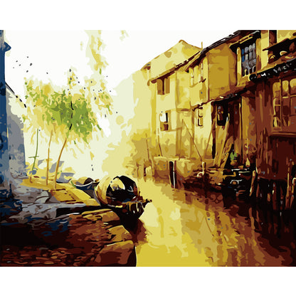 Golden Riverside Village - 40x50 cm paint by numbers kit