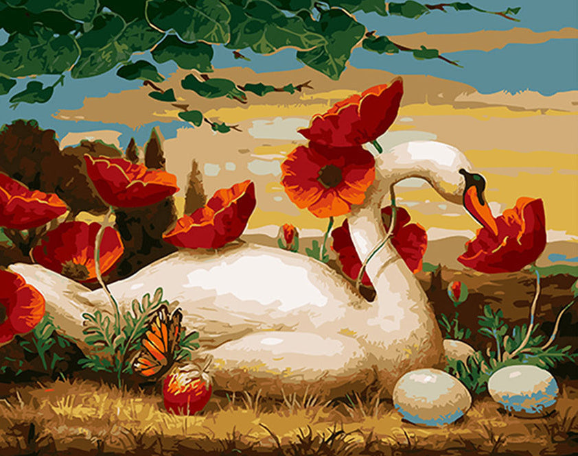 Swan and Poppies - 40x50 cm paint by numbers kit