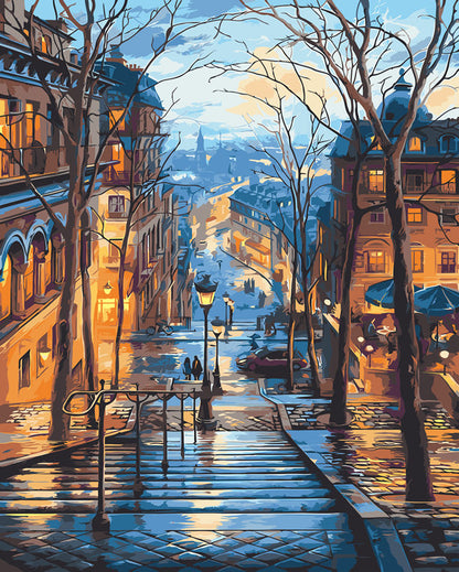 Rainy City Stairway - 40x50 cm paint by numbers kit