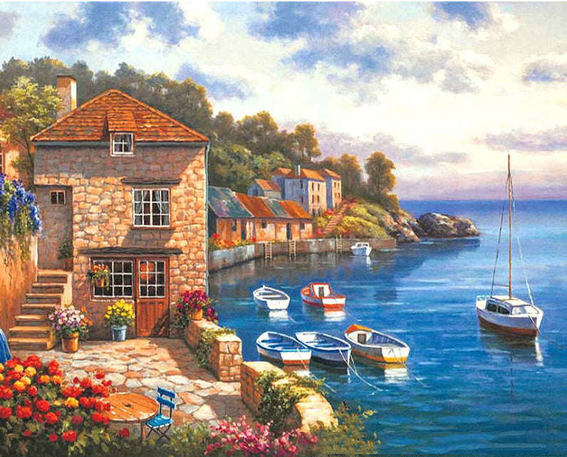 Harbour Village Boats - 40x50 cm paint by numbers kit
