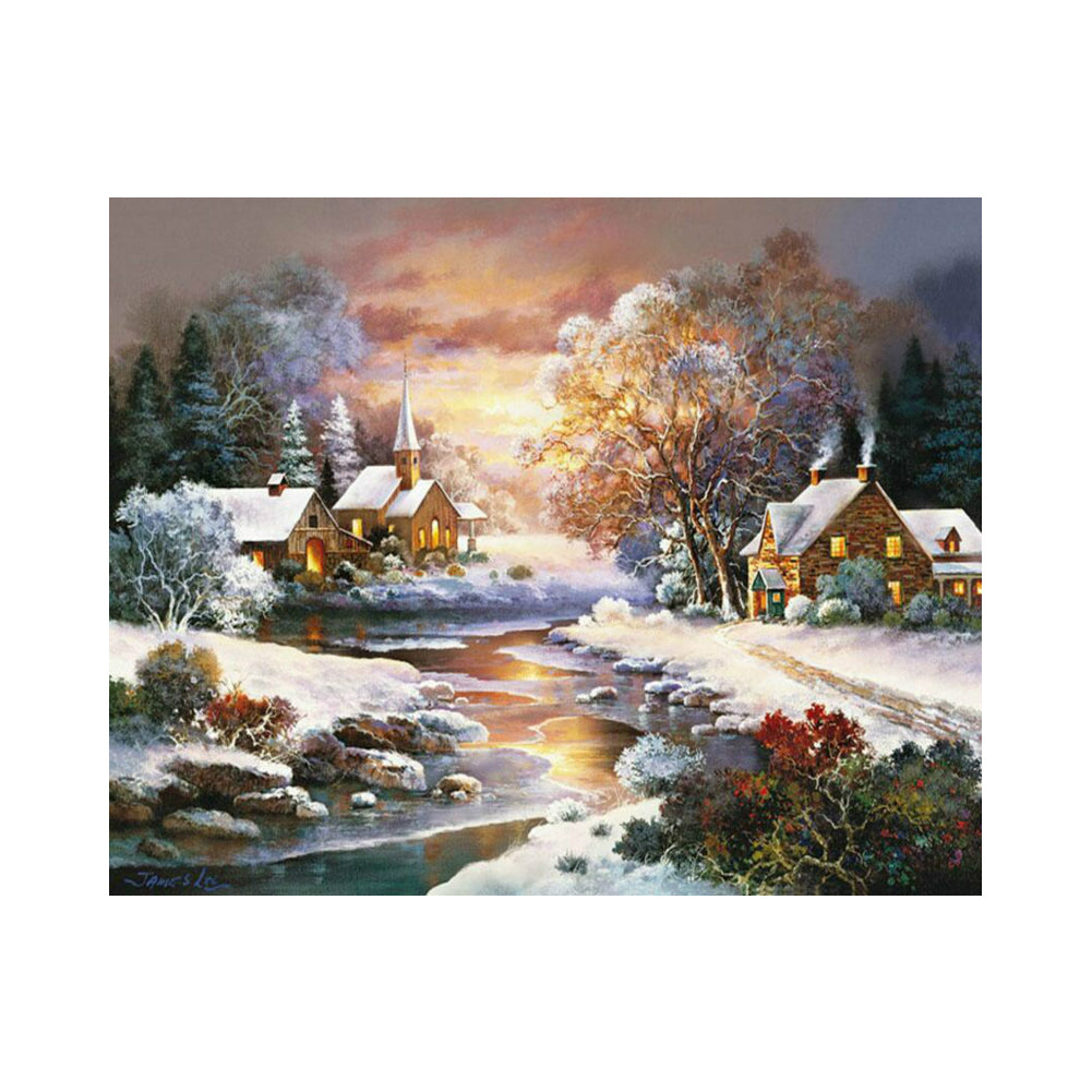 Snowy Village at Sunset - 40x50 cm paint by numbers kit