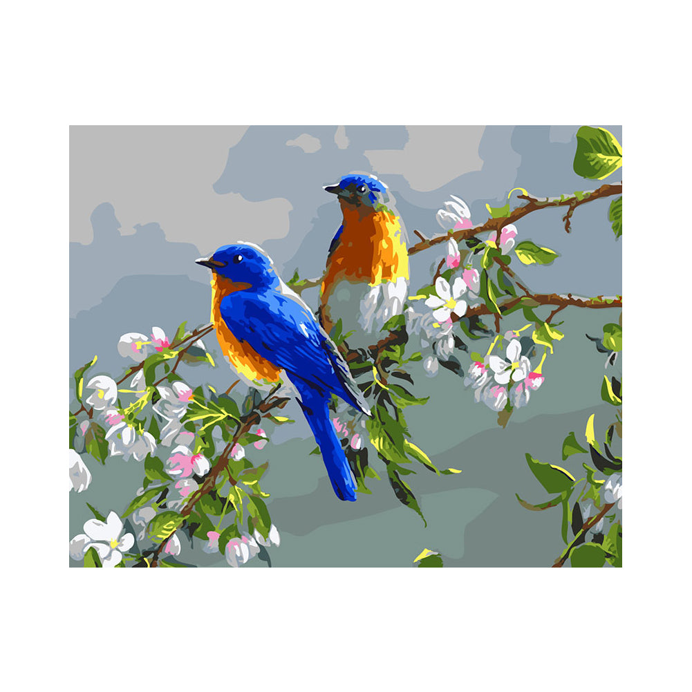 Bluebirds in Spring Blossoms - 40x50 cm paint by numbers kit