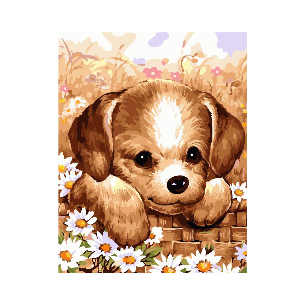 Cute Puppy in Daisies - 40x50 cm paint by numbers kit