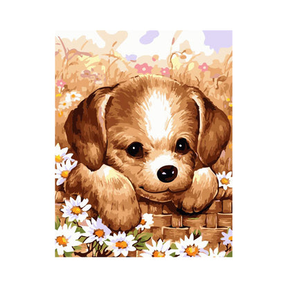 Cute Puppy in Daisies - 40x50 cm paint by numbers kit