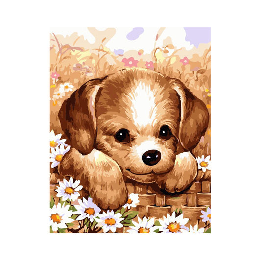 Cute Puppy in Daisies - 40x50 cm paint by numbers kit