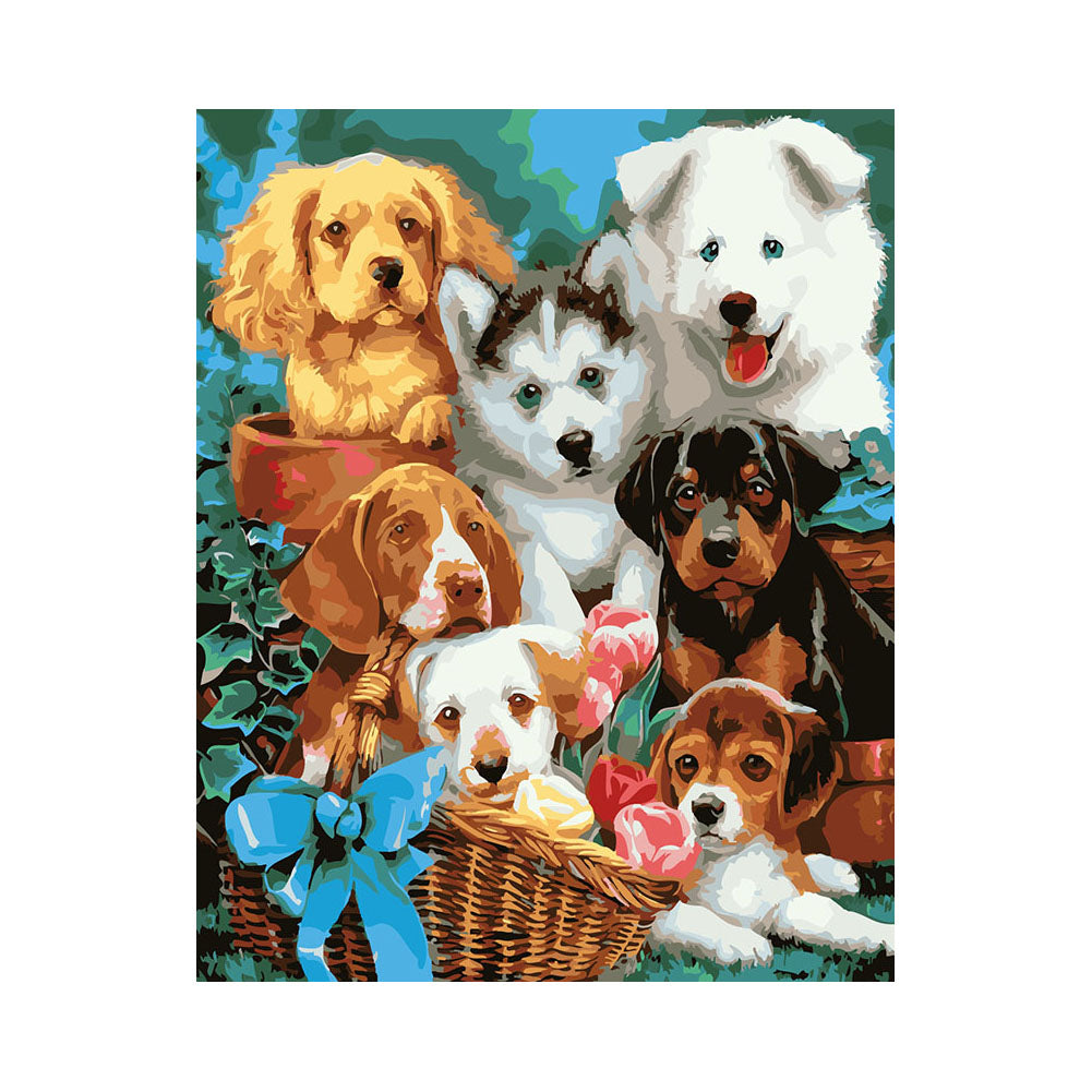 Garden Puppy Gathering - 40x50 cm paint by numbers kit