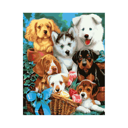 Garden Puppy Gathering - 40x50 cm paint by numbers kit