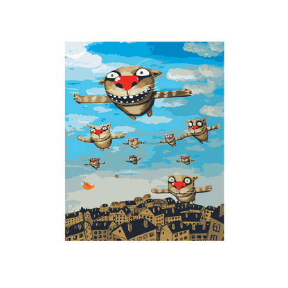 Flying Cats Over Town - 40x50 cm paint by numbers kit