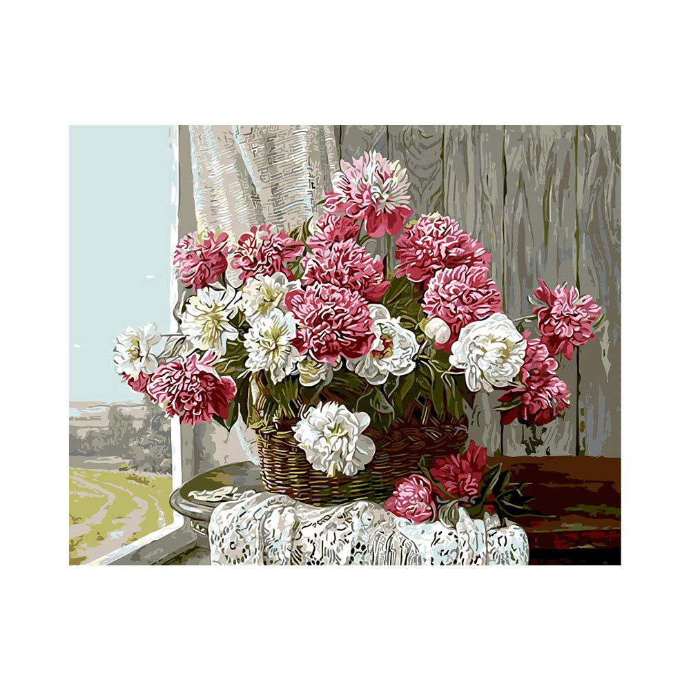 Pink and White Peony Basket - 40x50 cm paint by numbers kit
