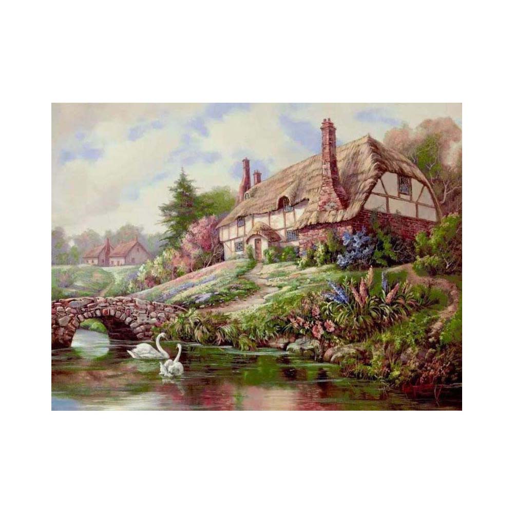 Swans by the Country Cottage - 40x50 cm paint by numbers kit