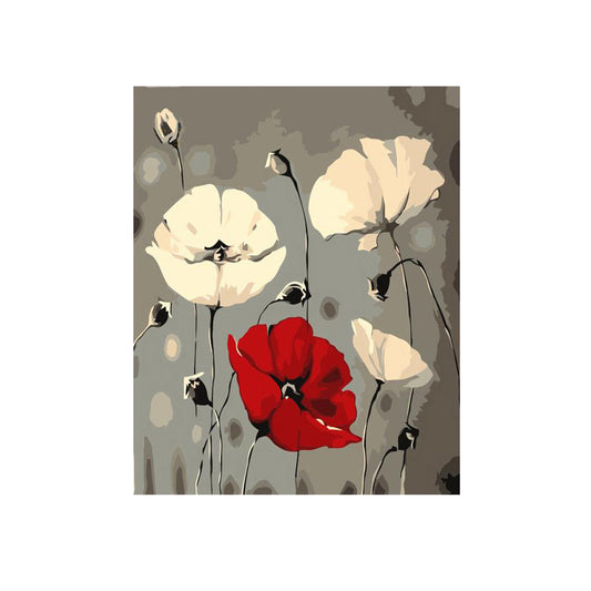 Red Poppies on Soft Gray - 40x50 cm paint by numbers kit