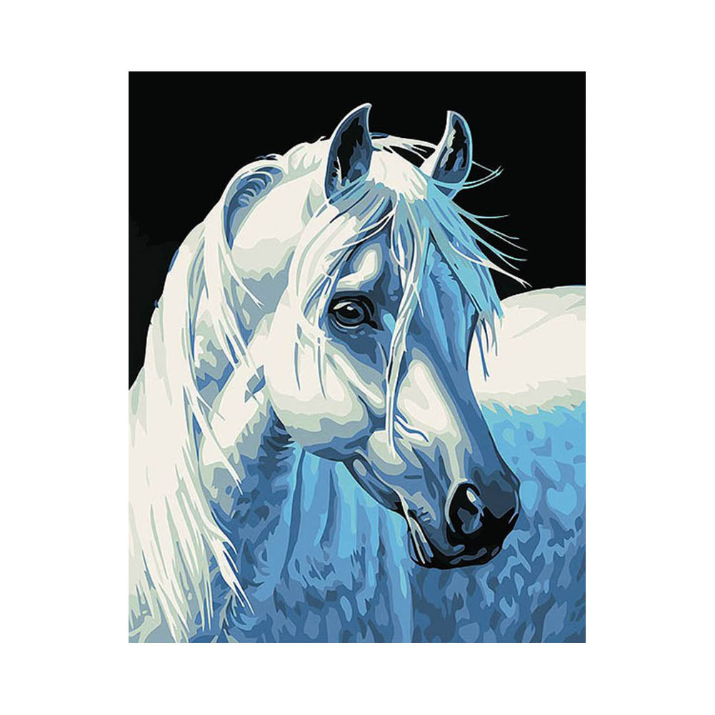 Blue White Horse Portrait - 40x50 cm paint by numbers kit