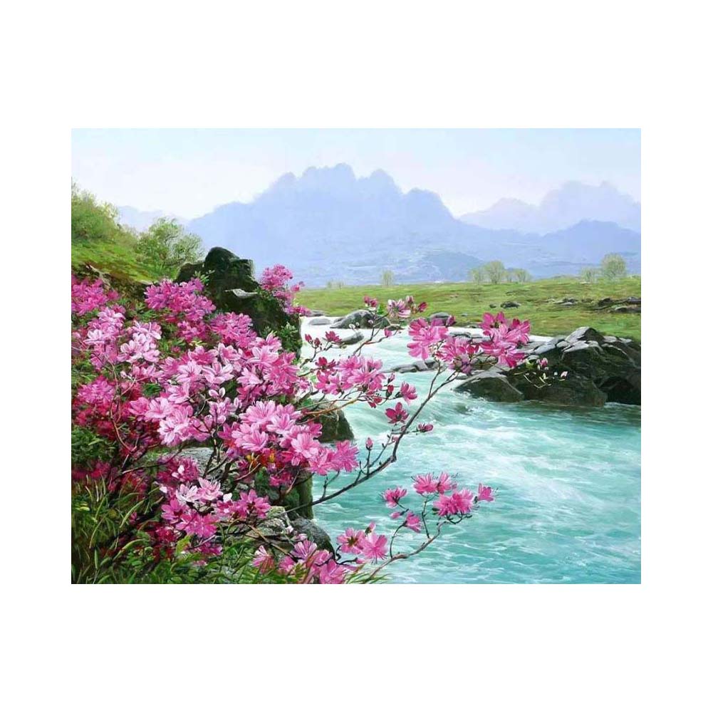 Pink Blossoms by Mountain Stream - 40x50 cm paint by numbers kit