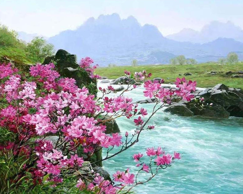 Pink Blossom Riverside paint by numbers kit