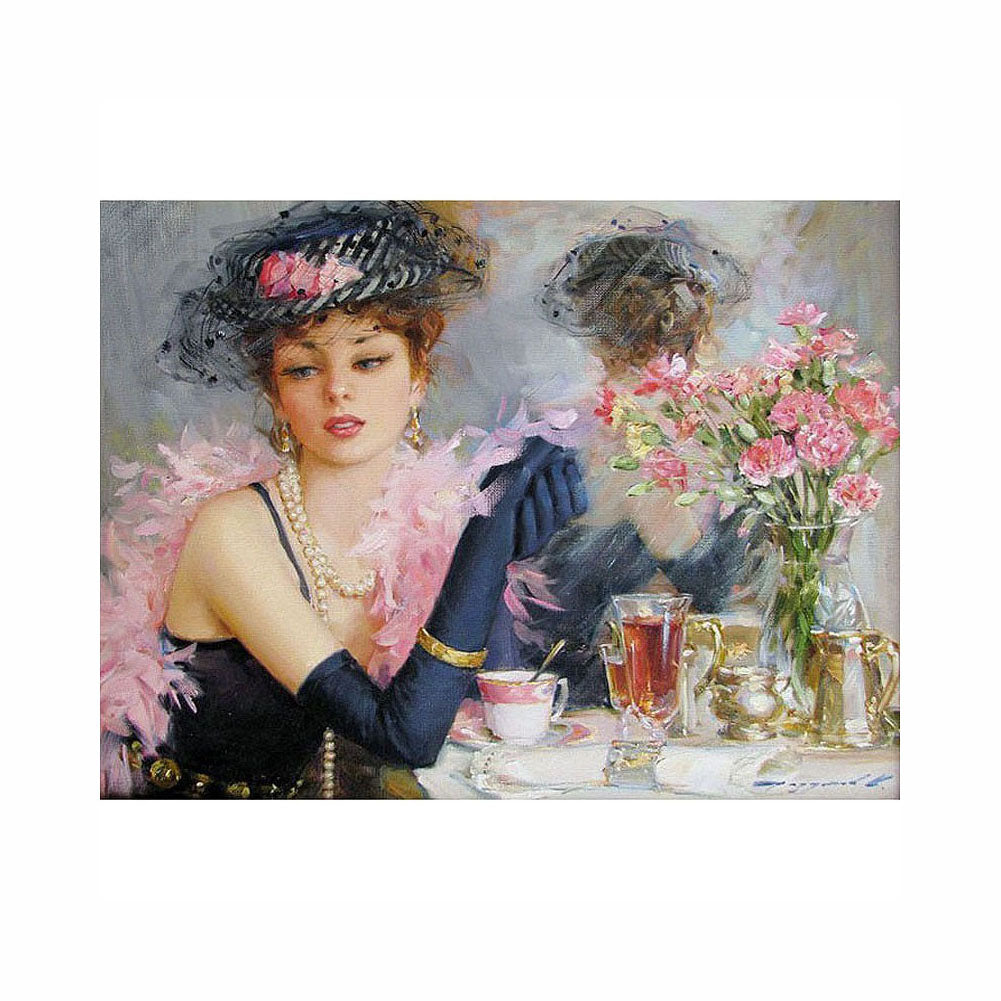Vintage Tea Room Lady - 40x50 cm paint by numbers kit