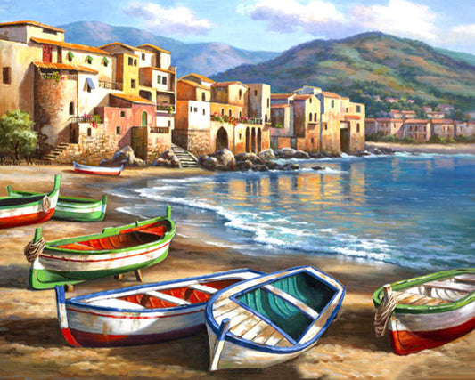 Colorful Coastal Boats - 40x50 cm paint by numbers kit
