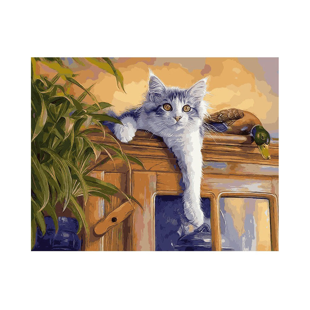 Curious Cat and Mallard - 40x50 cm paint by numbers kit