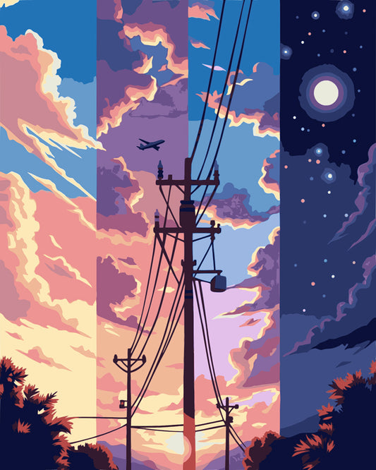 Four Times of the Day Sky with Power Lines - 40x50 cm paint by numbers kit