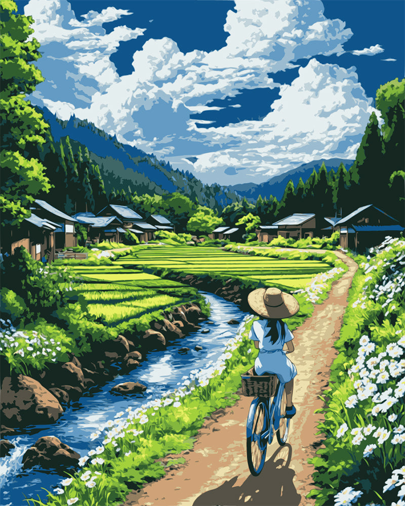 Countryside River Bicycle - 40x50 cm paint by numbers kit