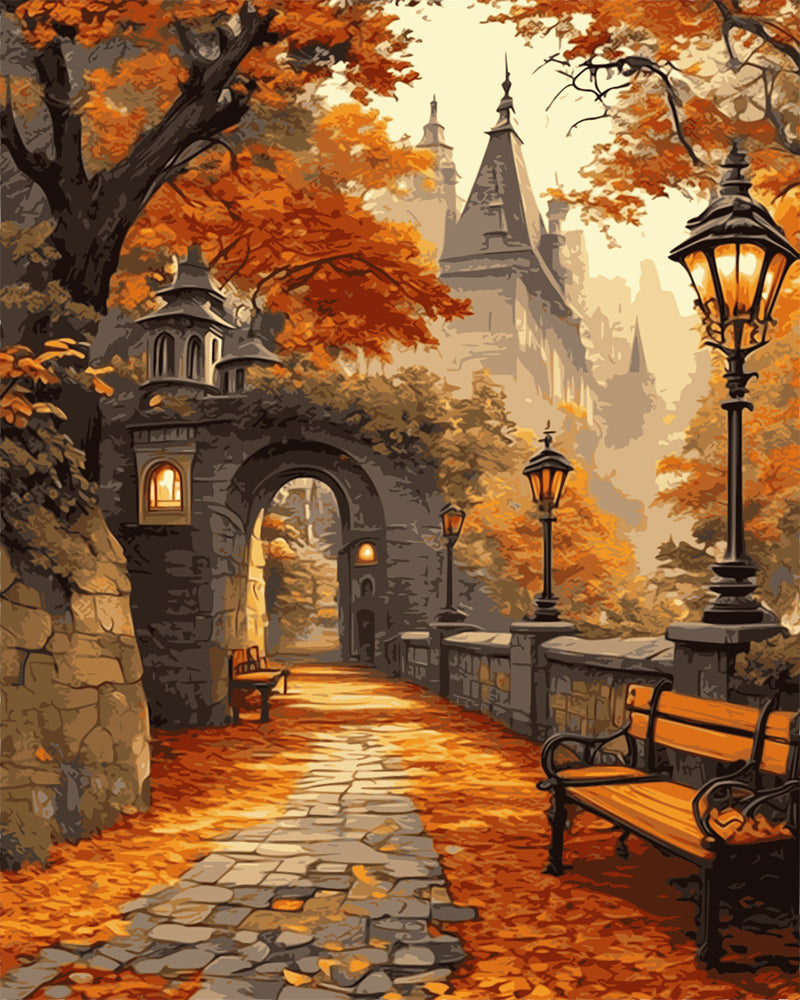 Autumn Castle Walk - 40x50 cm paint by numbers kit