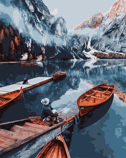 Serene Mountain Lake Boats - 40x50 cm paint by numbers kit