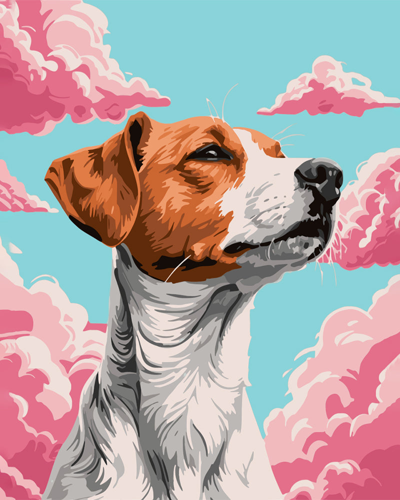 Jack Russell in Pink Clouds - 40x50 cm paint by numbers kit