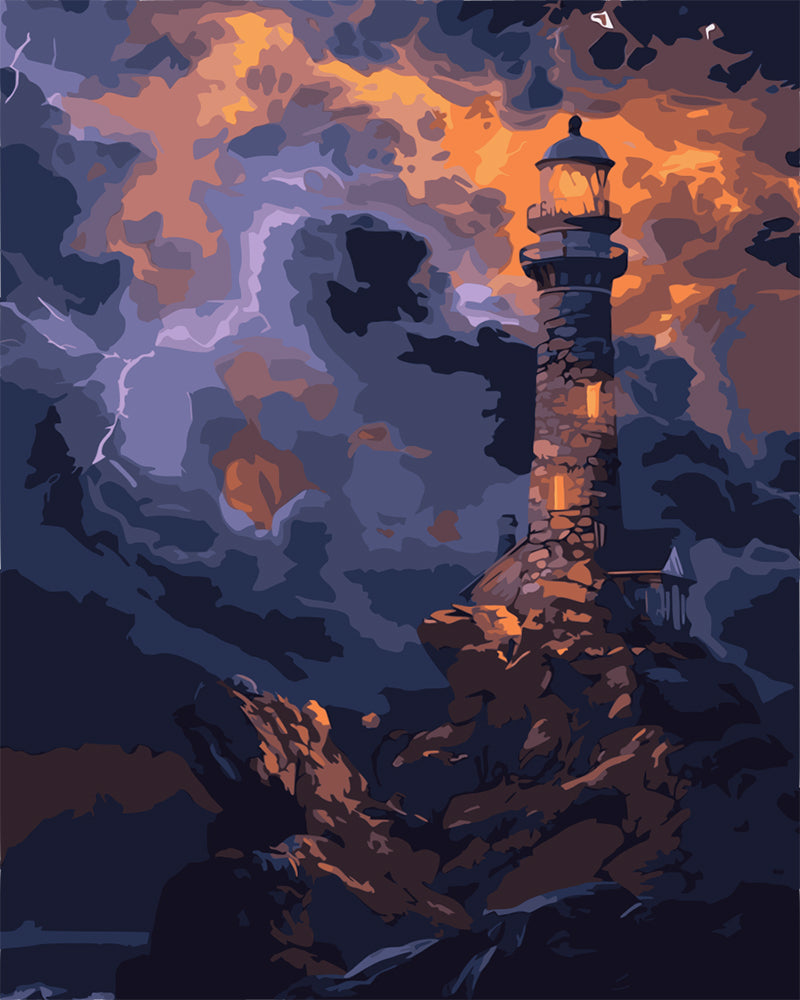 Stormy Lighthouse at Sunset - 40x50 cm paint by numbers kit