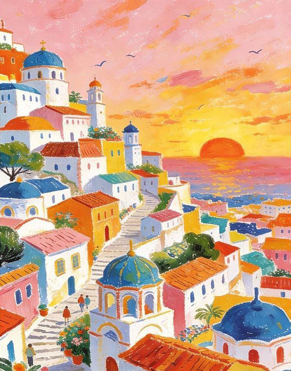 Santorini Sunset Village - 40x50 cm paint by numbers kit