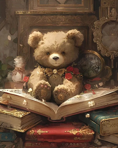 Vintage Teddy Bear Library - 40x50 cm paint by numbers kit