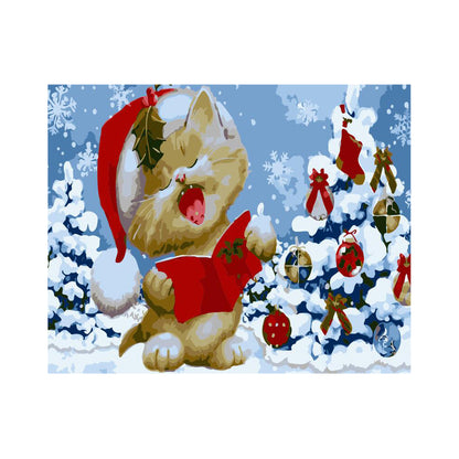 Christmas Kitten by the Tree - 40x50 cm paint by numbers kit