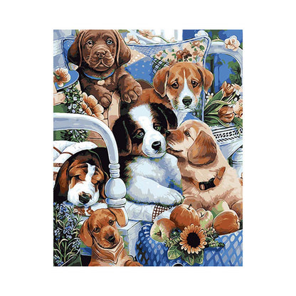 Cozy Puppy Gathering - 40x50 cm paint by numbers kit