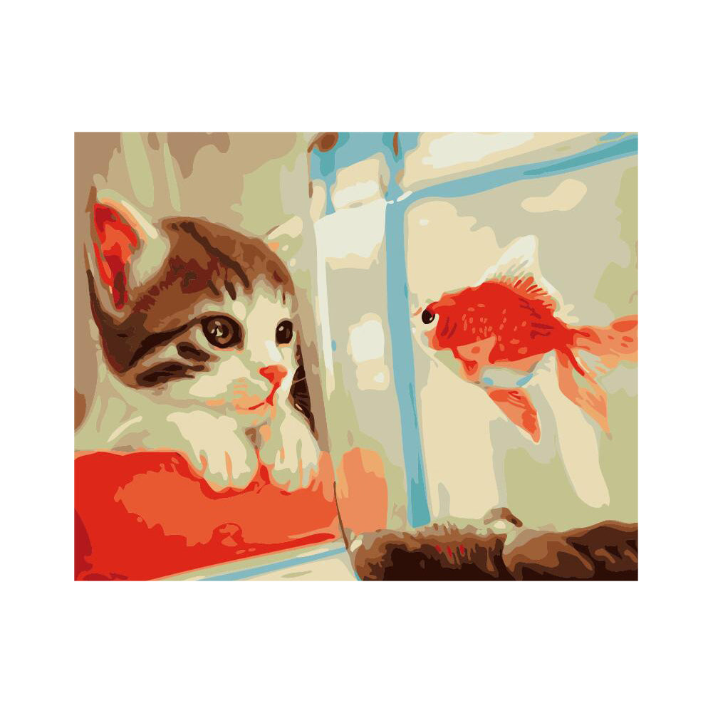 Curious Cat and Goldfish - 40x50 cm paint by numbers kit