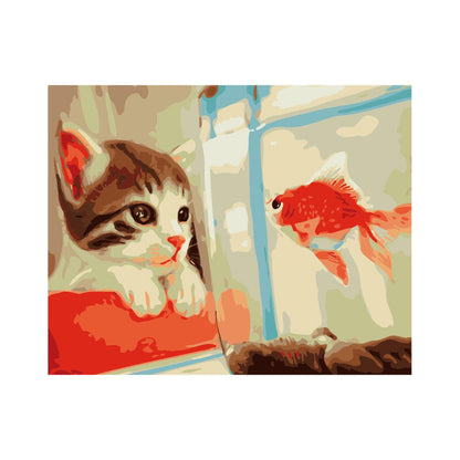 Curious Cat and Goldfish - 40x50 cm paint by numbers kit