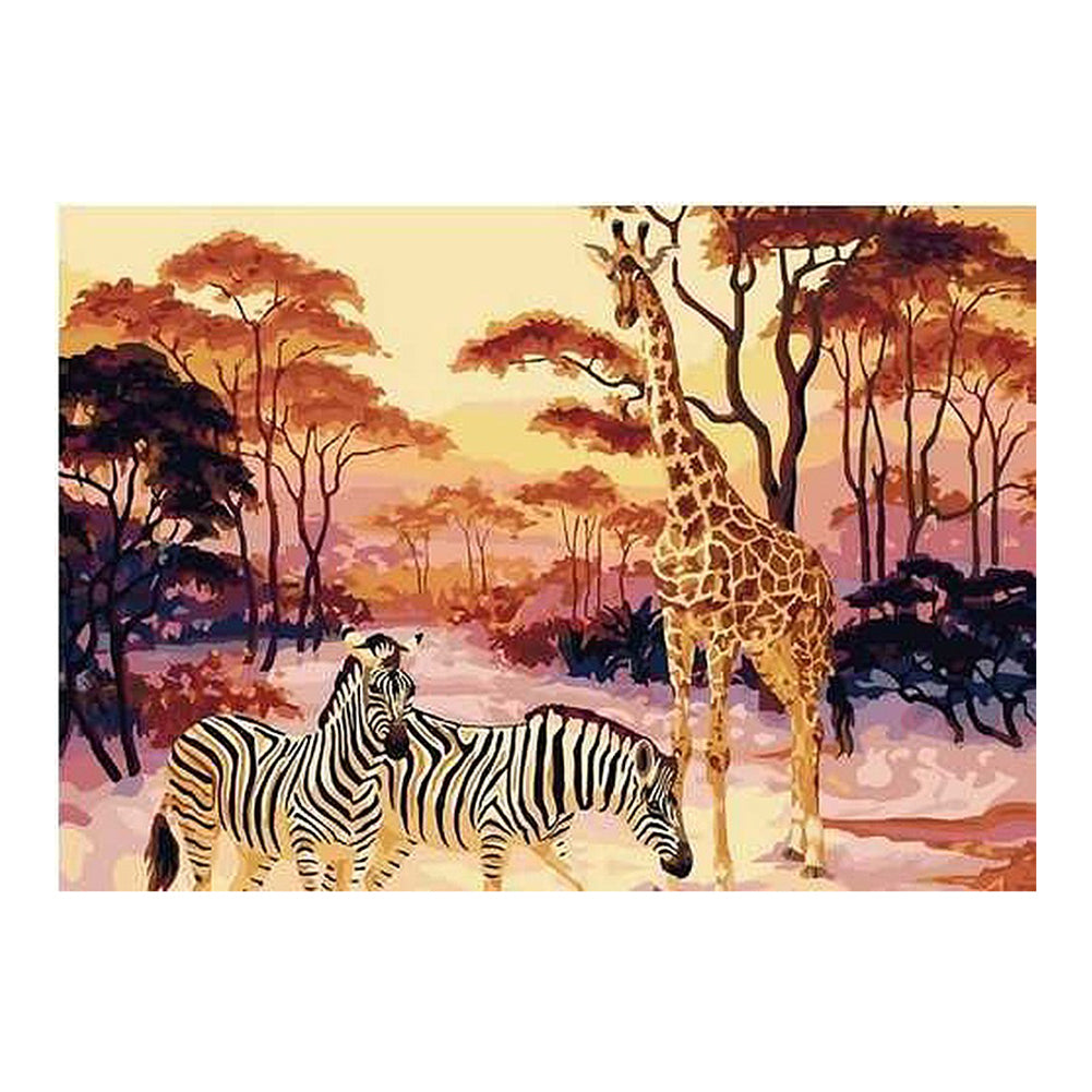 Giraffe and Zebras at Sunset - 40x50 cm paint by numbers kit