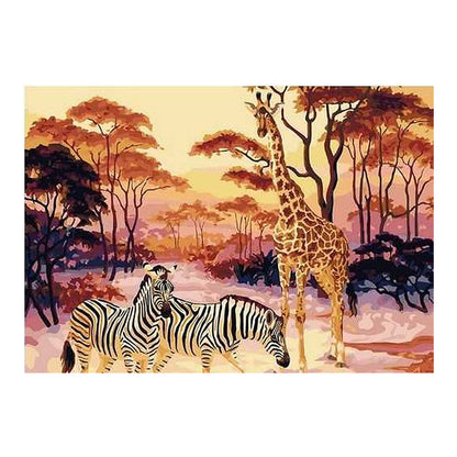 Giraffe and Zebras at Sunset - 40x50 cm paint by numbers kit